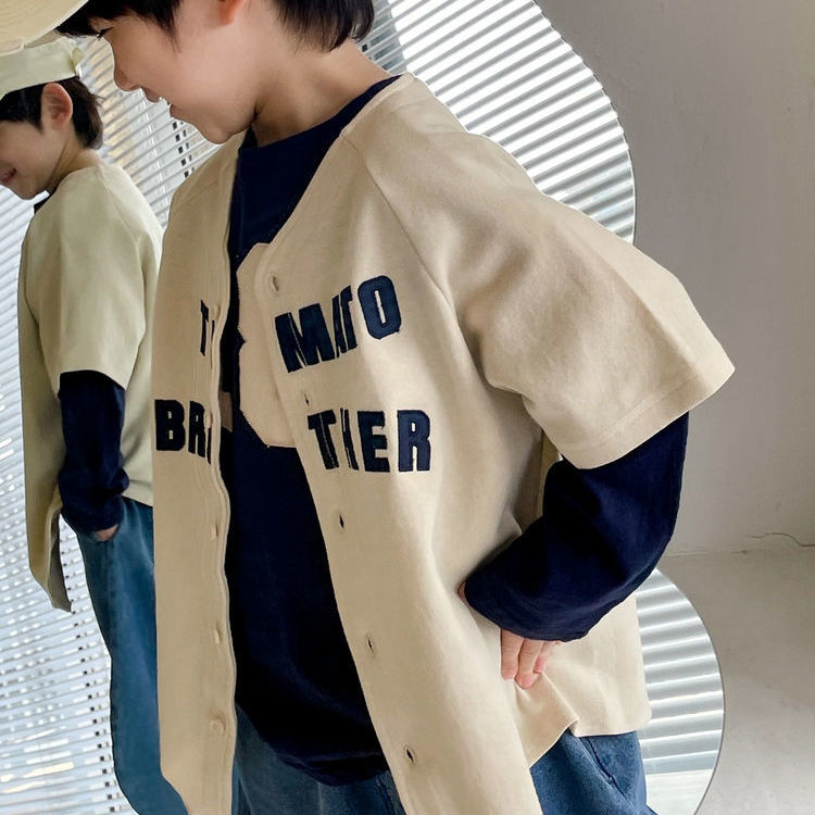 童装日系马甲棒球服男童休闲短袖T恤2022春秋新款儿童韩版上衣潮