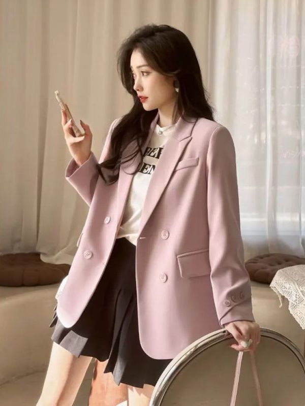 Spring and Autumn New Off-White Suit Jacket Women's Korean Style College Style Fashion Versatile Back Slit Suit Top