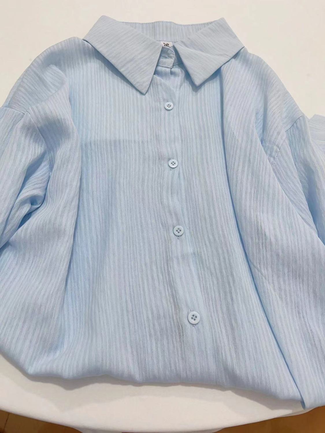 溫柔風chic韓系休閒薄款防曬襯衫女夏季新款純色雪紡襯衣開衫外搭