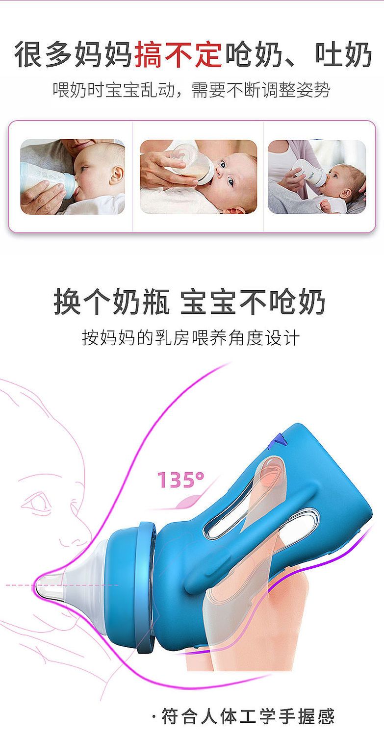 婴儿奶瓶新生儿玻璃防摔耐高温防胀气呛奶宝宝断奶壶加热保温两用