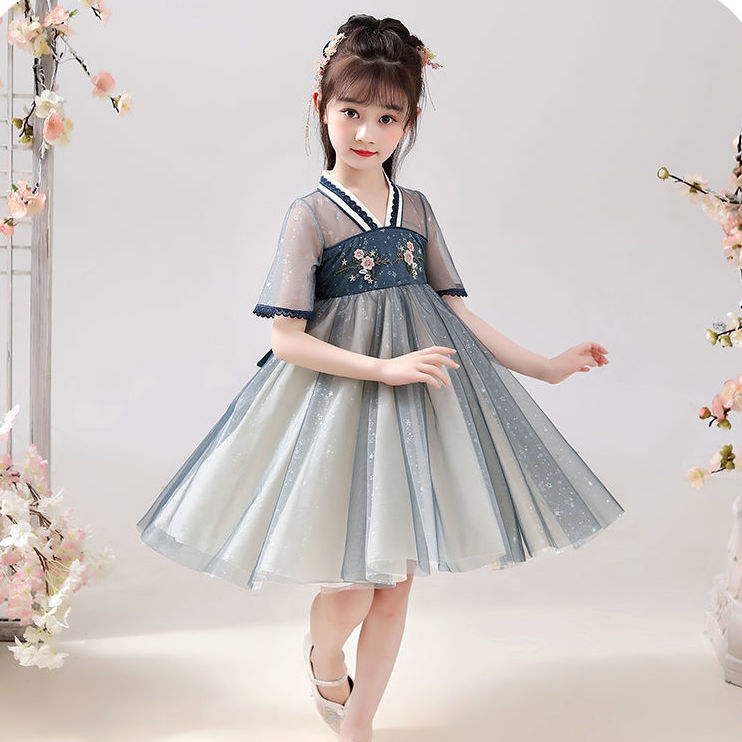 Girls dress summer dress 2022 new fluffy gauze skirt net red Korean version of foreign style princess skirt girl trendy dress