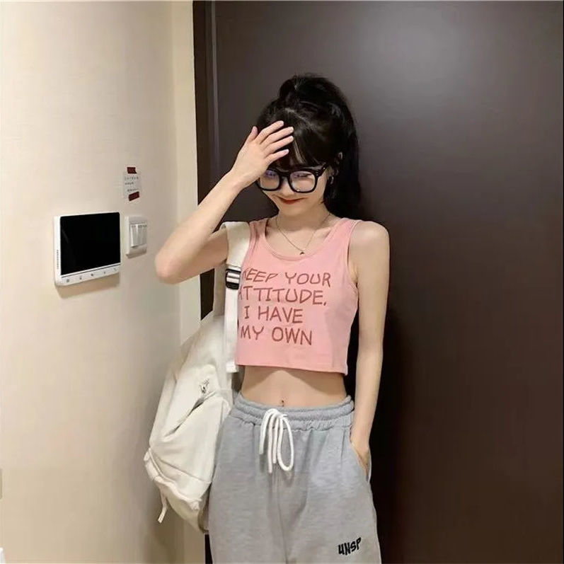 Hot girl camisole women's inner wear design sense summer letters self-cultivation bottoming ins short upper clothes outer wear tide