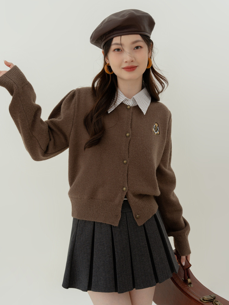 MINETTE假兩件polo領開衫毛衣女春秋季新款顯瘦學院風針織上衣