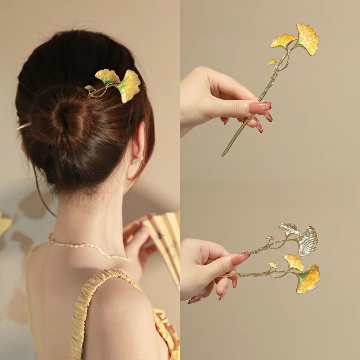 Elegante fermaglio per capelli ginkgo stile foresta per donna_voghion.com