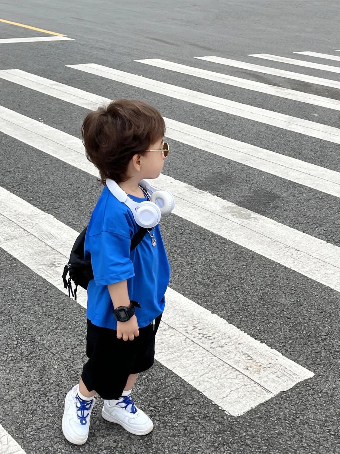 巧智优男童夏新款时髦帅气宝宝中大童短袖套装印花运动休闲两件套