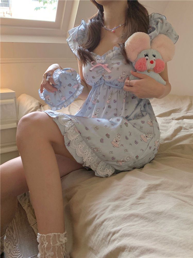 Free eye mask summer nightdress girl student cute princess style sling pajamas casual net red comfortable girl home service