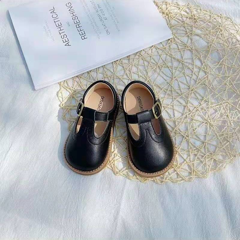 Boys and girls leather shoes 2021 spring new British style black small leather shoes children's princess shoes college style small single shoes