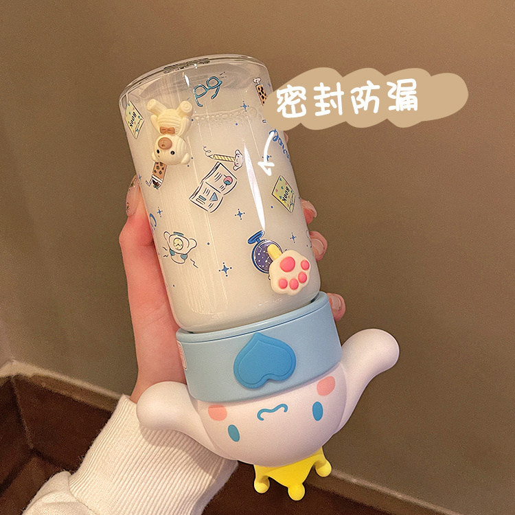 Cute Kulomi water cup girl high-value glass portable compact student high temperature resistant cup new 