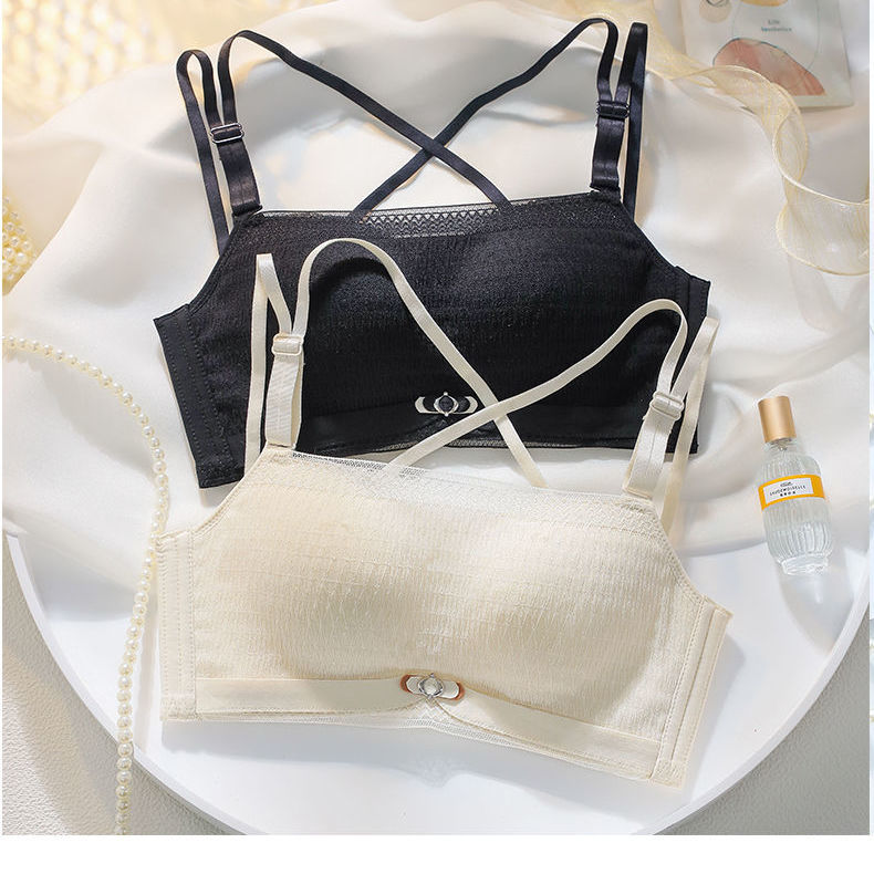 Silk underwear women's no steel ring gathered anti-sagging anti-fading modal magnet big beautiful back bra set