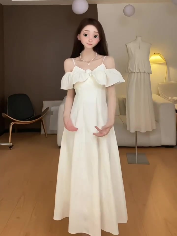 French celebrity style summer short-sleeved suspender strapless dress two-wear fairy dress waist design princess skirt