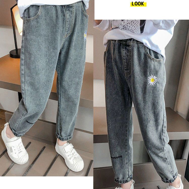 Girl's pants spring and autumn new children's jeans big children's foreign style small leg pants Korean slim casual pants thin