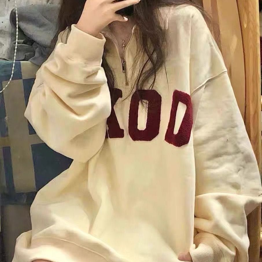 Japanese embroidered polo shirt long-sleeved sweatshirt for women spring and autumn new loose and versatile college style thin long-sleeved top