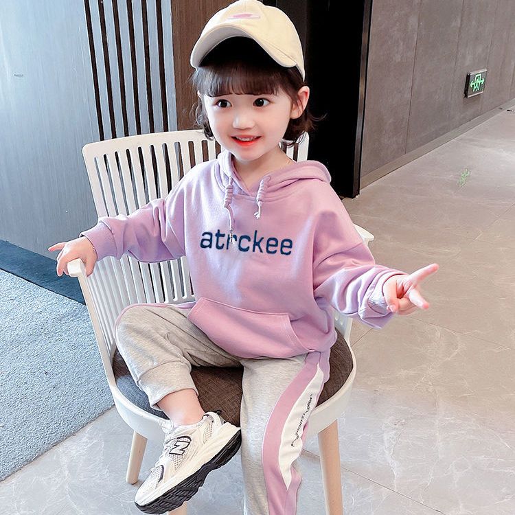 Girls autumn pullover new thin section foreign style fashion children's sweater letter hooded baby loose long-sleeved top