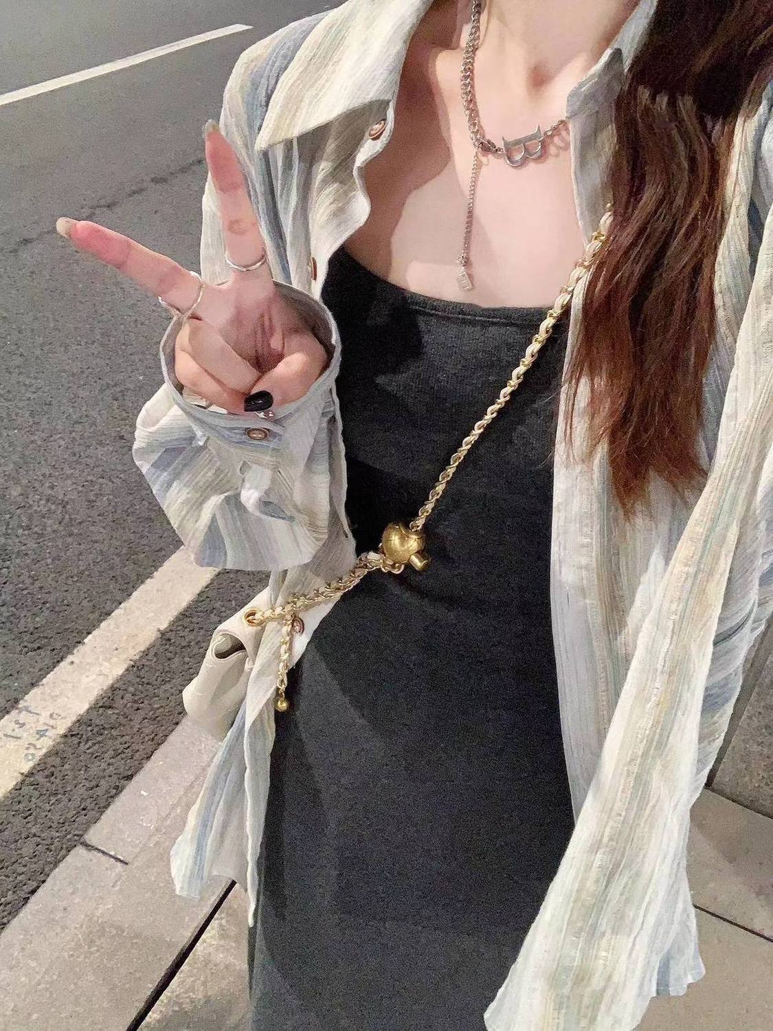 夏季外套薄款條紋襯衫外穿女防曬衣別致小上衣獨特寬鬆襯衣開衫潮