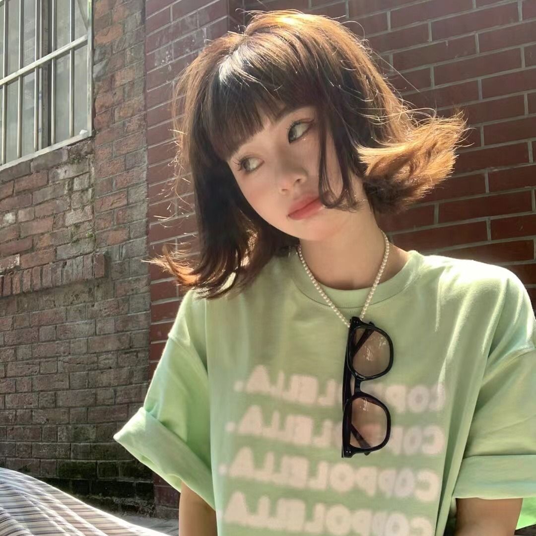 Mint Green Summer Harajuku Wind Loose Fat mmt Shirt Female Letter Printing ins Wind Short Sleeve