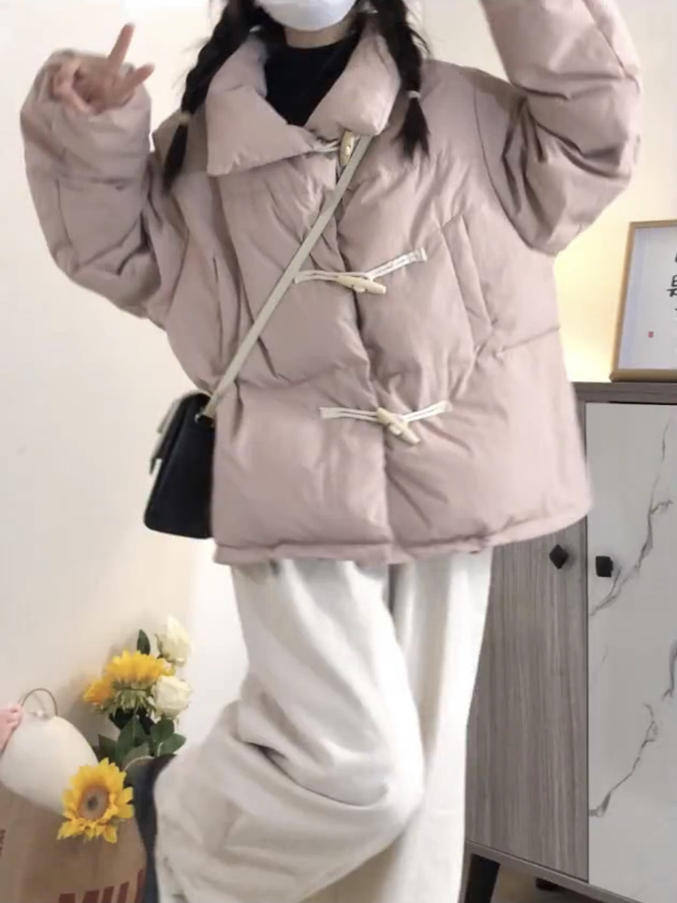 Short pink stand-up collar thickened warm bread coat and cotton coat for female students  new loose winter cotton coat