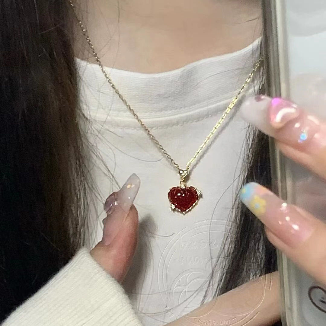 小紅心愛心復古輕奢個性高級感精緻ins小眾vintage鎖骨項鍊女