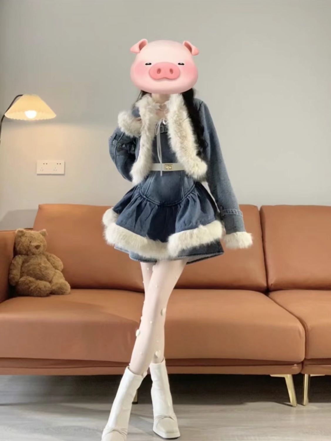 Herbst Winter High-End Koreanischen Stil Chic Gespleißt Denim Jacke + Camisole Rock Hosen Abnehmen Vielseitige Set_voghion.com