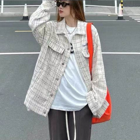 Korean version of bf long-sleeved lapel retro small fragrance jacket female spring and autumn new student loose top tooling jacket tide