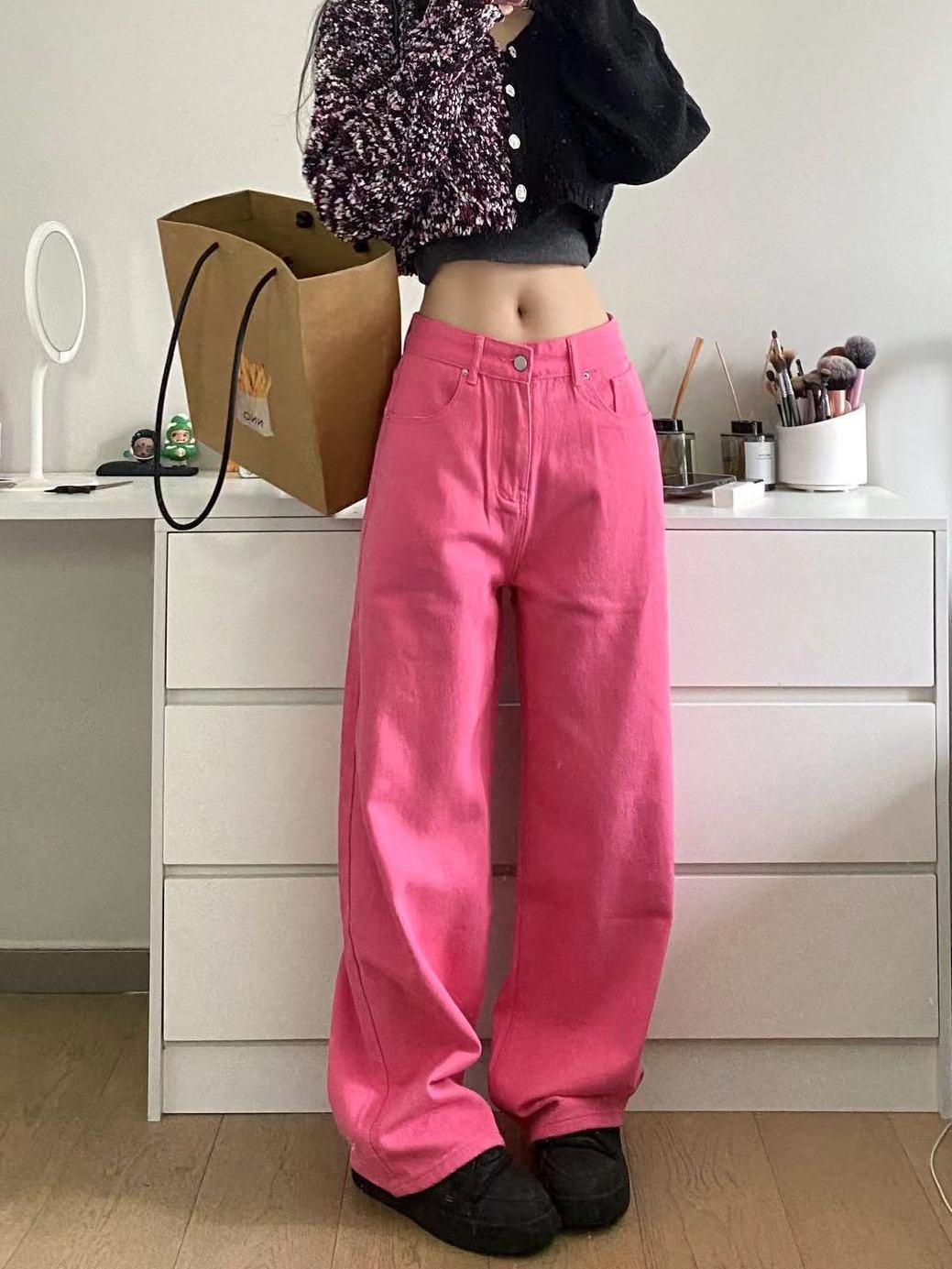 美式vibe多巴胺設計感牛仔褲女秋季高腰寬鬆直筒闊腿拖地褲ins潮