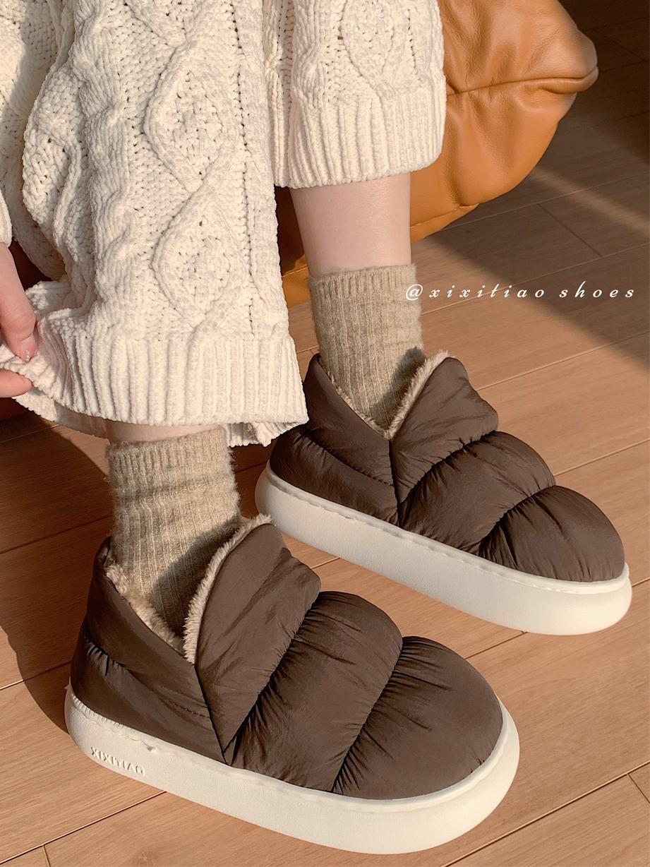 Thin strip women's winter ins style warm simple couple all-inclusive with cotton slippers outside wear non-slip home confinement shoes