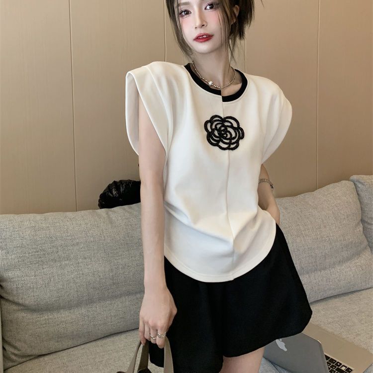 法式小香風背心t恤女夏季新款顯瘦氣質休閒上衣闊腿褲兩件套套裝
