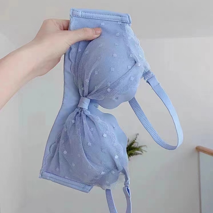 柔糯蛋糕 白色內衣少女小胸聚攏平胸顯大無鋼圈夏季薄款蕾絲文胸
