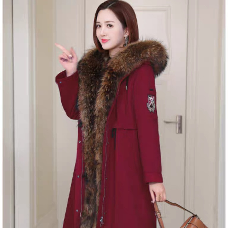 [Antarctica] detachable new liner long style sect overcomes the female living room, live face, waist, hooded raccoon fur grass