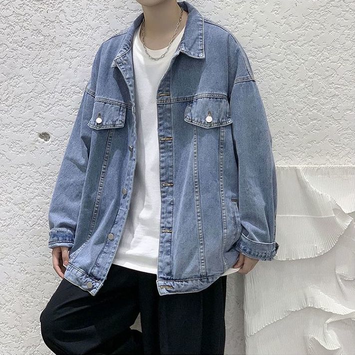 Men's denim jacket men's spring and autumn styles trendy ins all-match jacket ruffian handsome gown loose version  new hot style