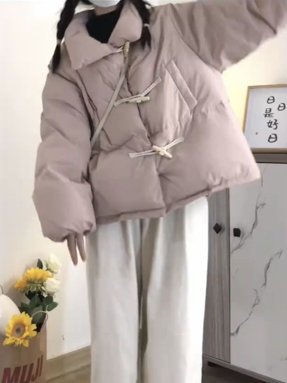 Short pink stand-up collar thickened warm bread coat and cotton coat for female students  new loose winter cotton coat