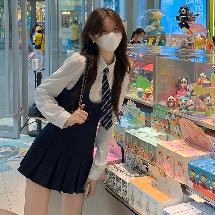 學院風御姐甜辣妹連衣裙套裝2022秋冬純欲收腰顯瘦百褶短裙兩件套