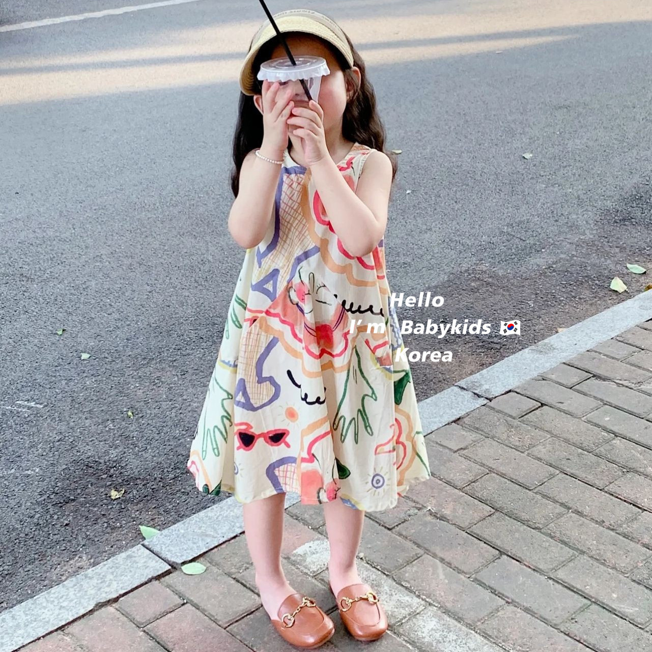 韩国童装春季韩版女童森系印无袖背心裙儿童连衣裙宝宝棉布裙