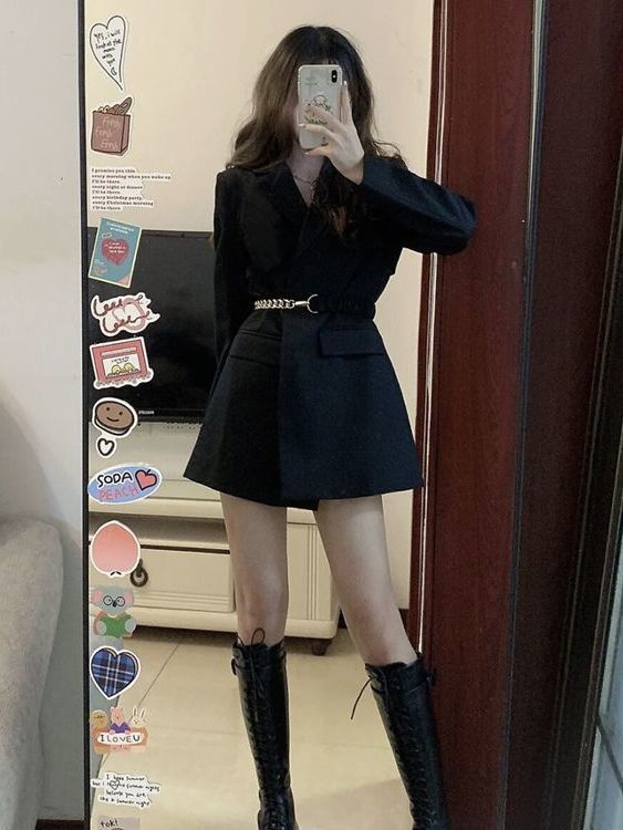 Black suit jacket for women 2023 spring and autumn new style small Korean style chic versatile temperament mid-length suit