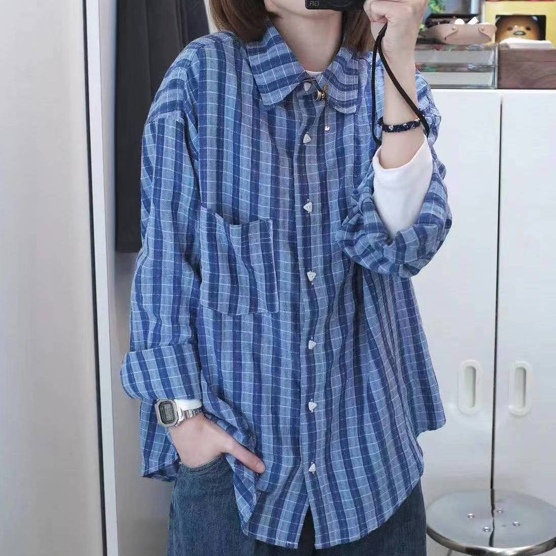 薄款防曬格子襯衫外套女顯瘦遮肉中長款襯衣開衫港風高級寬鬆上衣