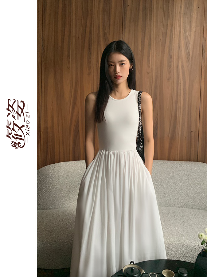 筱姿黑色背心連衣裙女韓版2023春夏款高級感氣質中長款顯瘦裙子