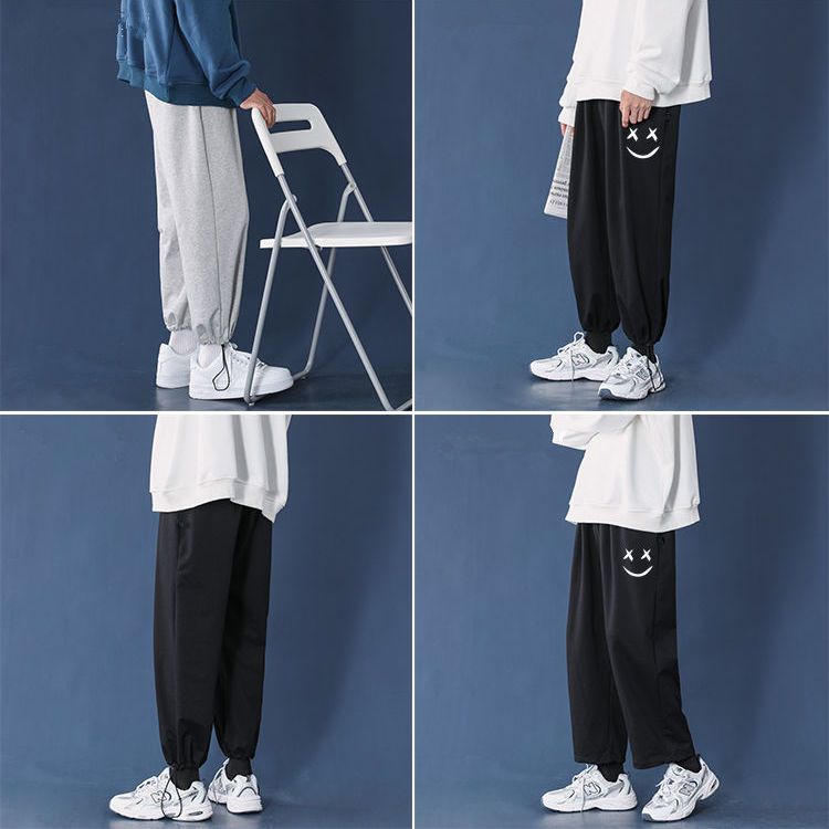 Autumn trendy brand knitted gray sports pants men's trendy brand wide-leg drawstring trousers 1/2 all-match loose sweatpants