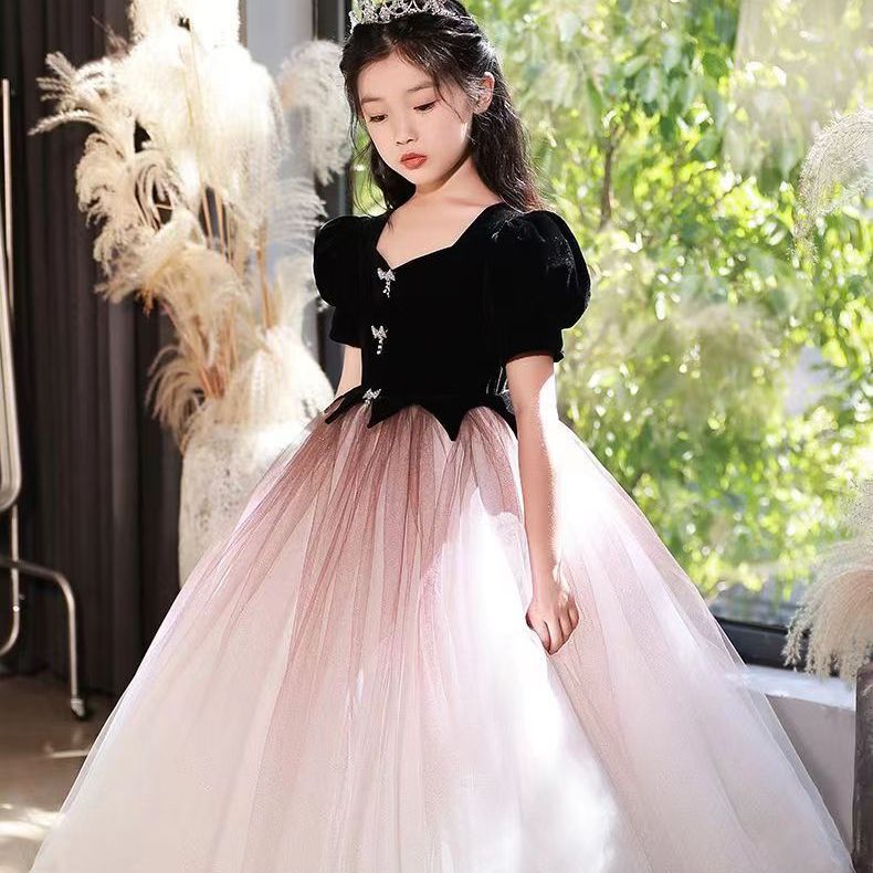 儿童晚礼服新款夏季赫本风钢琴演出服女童高端公主裙主持人服