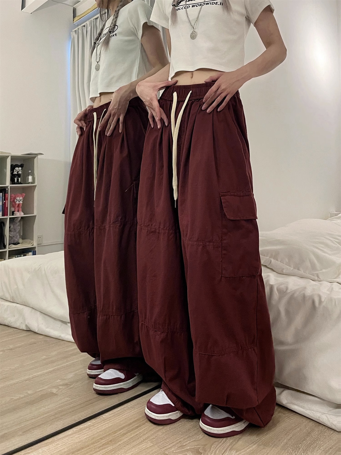 美式復古工裝褲男女街頭潮牌嘻哈hiphop寬鬆百搭闊腿束腳長褲子潮