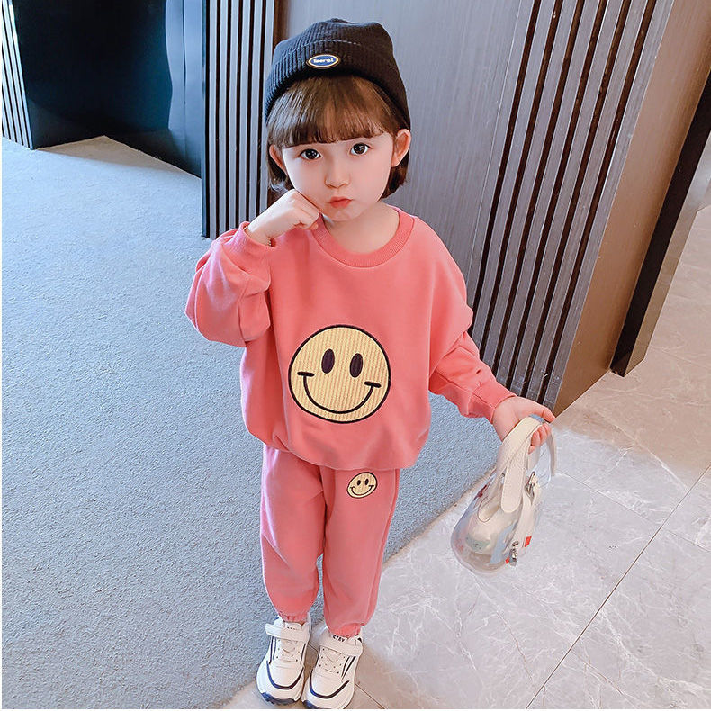  Spring and Autumn New Girls' Round Neck Loose Sweatshirts Fashionable Small and Medium-sized Children's Baby Casual Sports Pants Two-piece Set Trendy