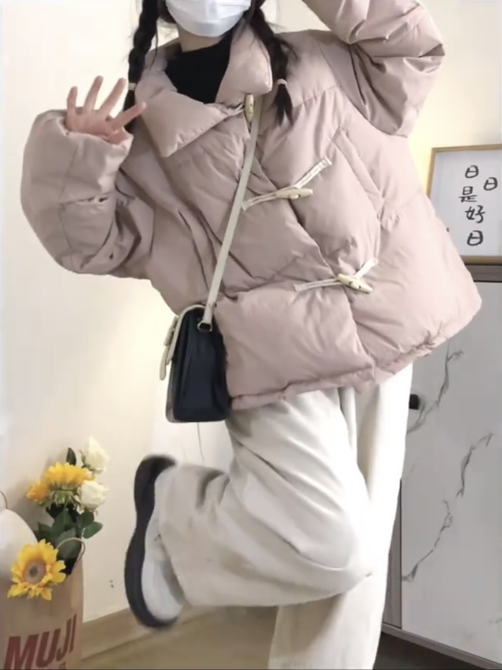 Short pink stand-up collar thickened warm bread coat and cotton coat for female students  new loose winter cotton coat