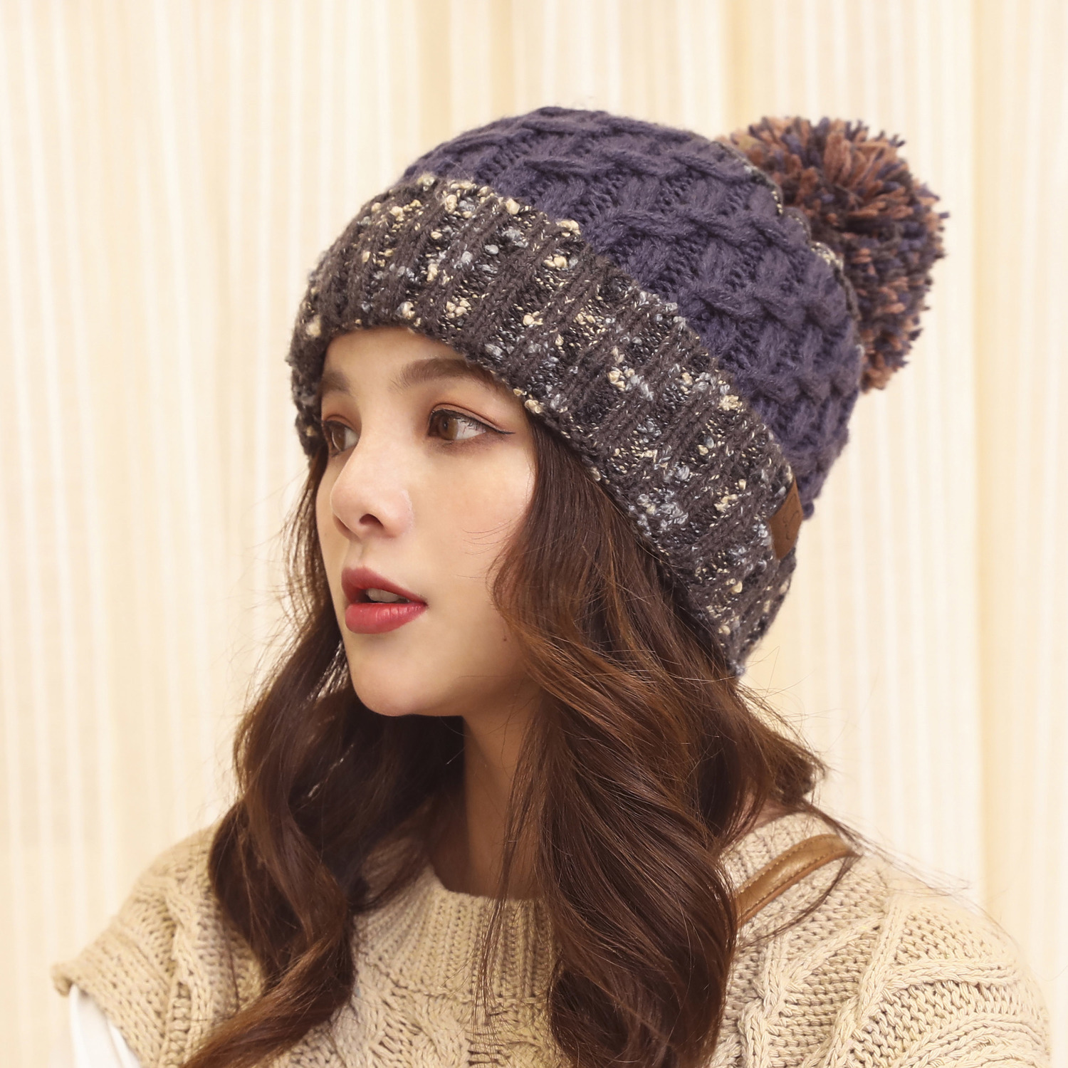 [Plus velvet and thick] Knitted hat women's winter Korean style student autumn and winter women's confinement warm woolen hat with round face
