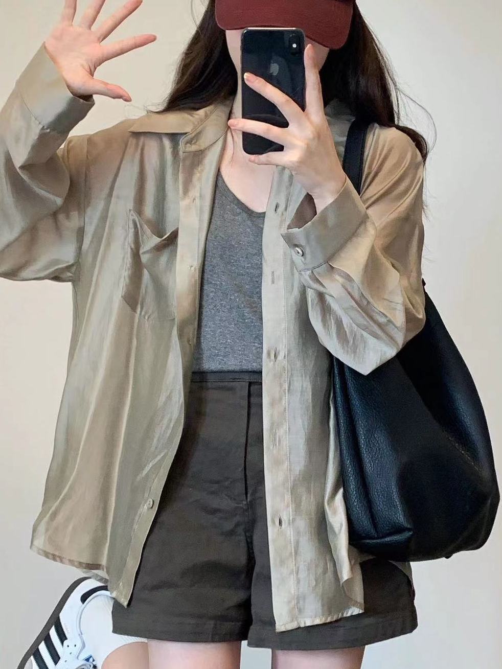 夏季薄款防曬襯衫女學生簡約通勤寬鬆純色襯衣開衫外套上衣服外搭