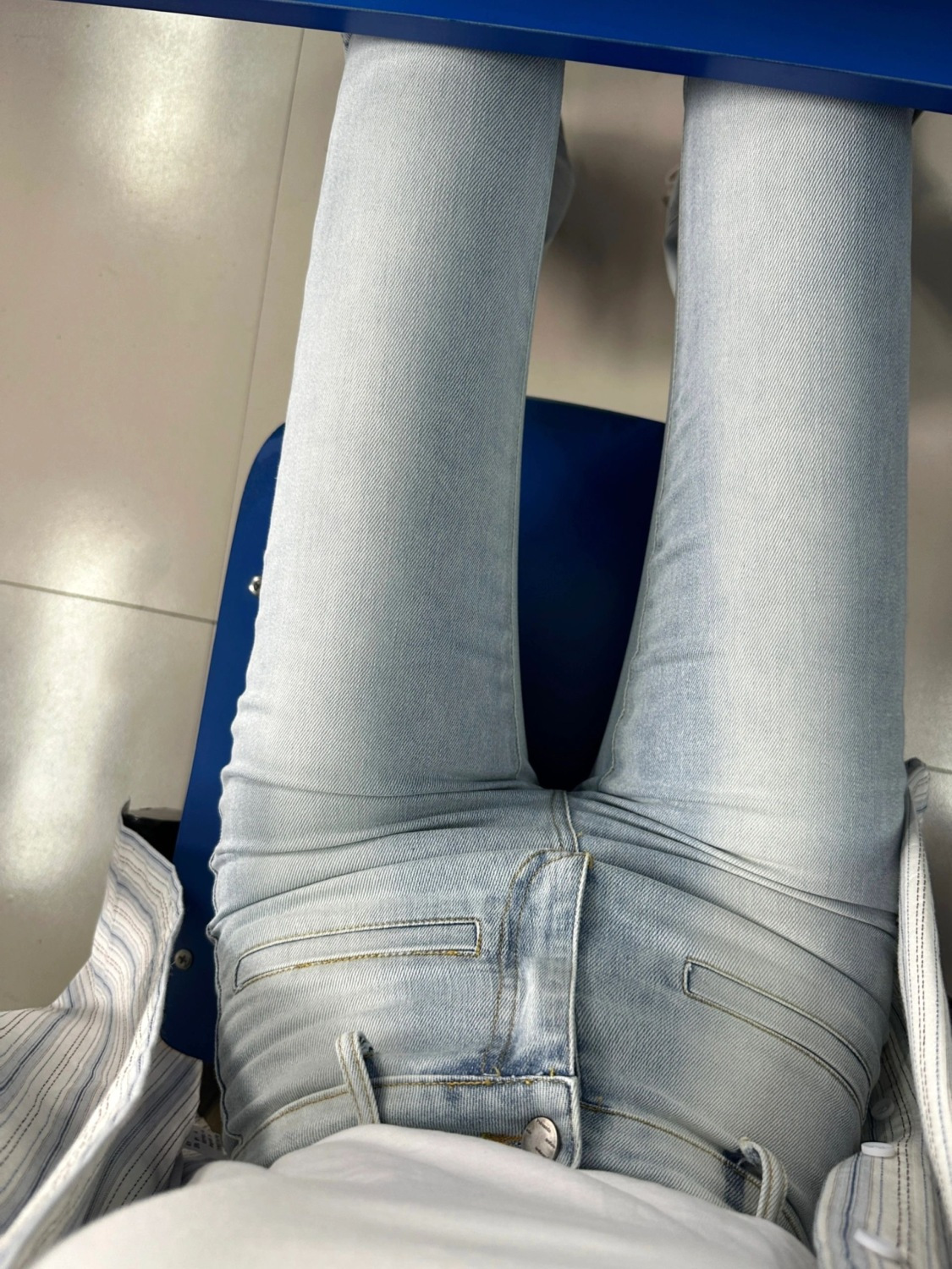 Tall longer version retro light blue micro-flared jeans for women autumn high-waist elastic slim slimming horse hoof pants