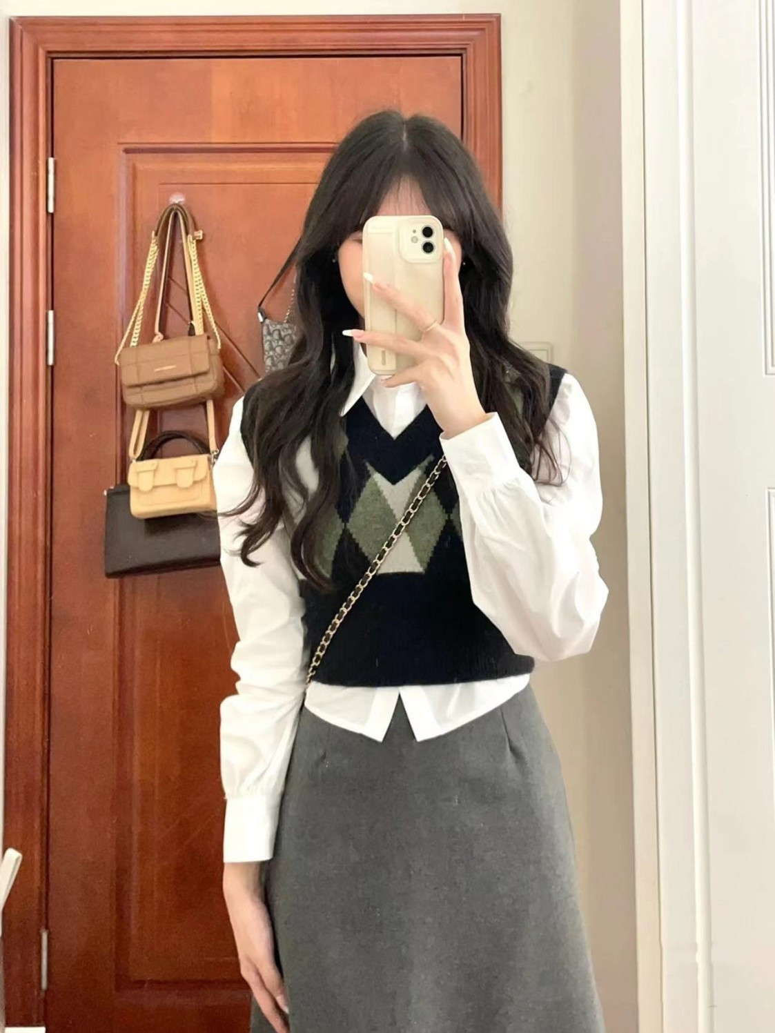 兩件套裝春秋新款學院風甜酷短款馬甲毛衣疊穿針織女穿搭襯衫上衣