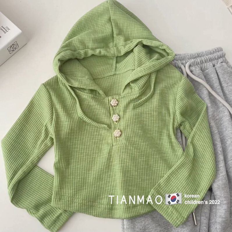 Girls autumn sweater 2023 new Korean version of children's clothing foreign style children's Korean fashion casual knitted hooded bottoming shirt