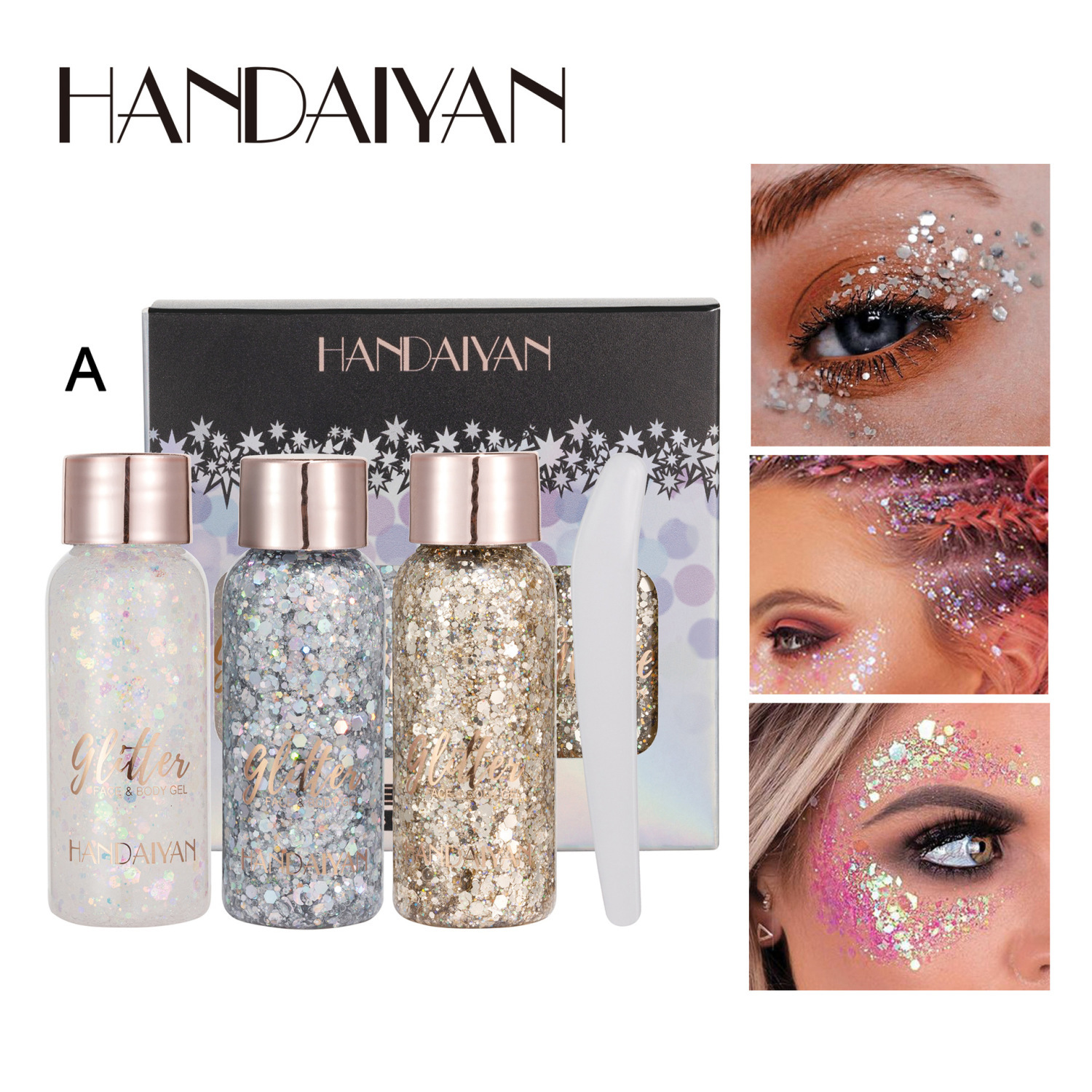 3 sets of glitter eye shadow sequin gel mermaid face body milk performance stage nightclub wedding hair_voghion.com