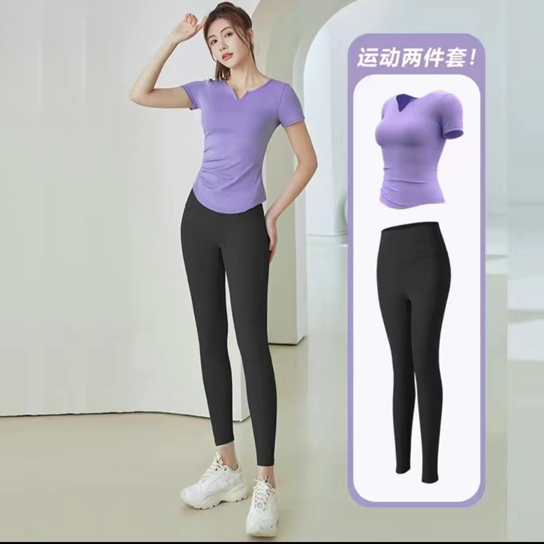 Yoga clothing set for women summer thin professional quick-drying running Pilates fitness sports short-sleeved shorts two-piece set