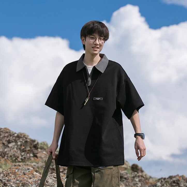 襯衫男短袖polo衫潮牌潮流cityboy上衣服重磅T恤情侶半袖美式復古