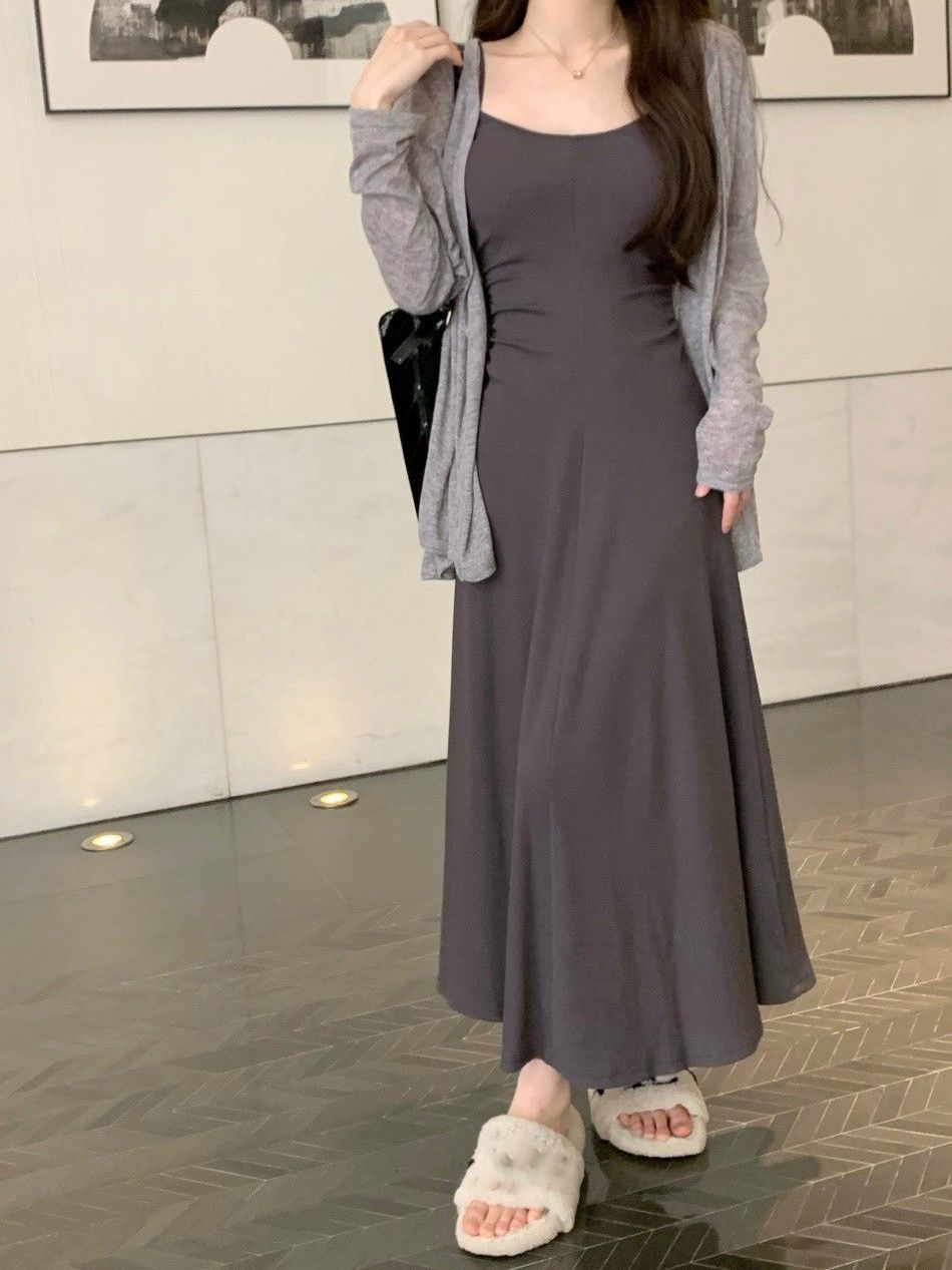 胖mm200斤大碼純欲風性感吊帶裙女過膝連衣裙夏季收腰顯瘦長裙子