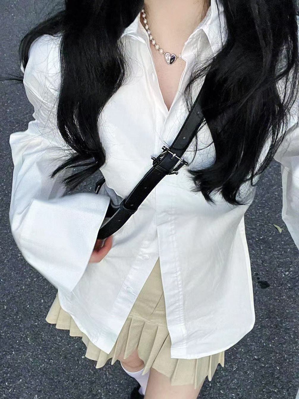 春秋新款修身收腰襯衫女長袖內搭襯衣外穿設計感小眾韓版寬鬆上衣
